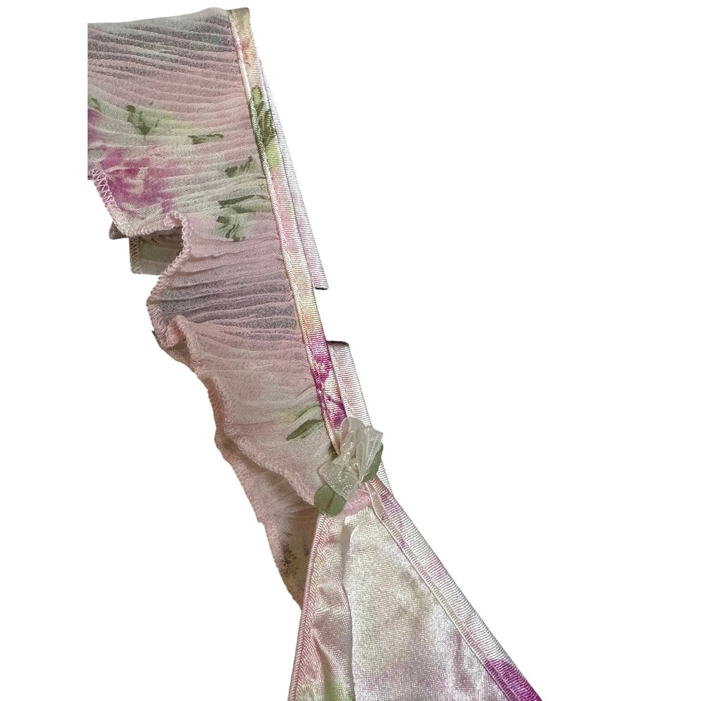Oscar de la Renta Pink Label Floral Satin Chemise Nightgown Ruffle Strap S NWT - Picture 3 of 5